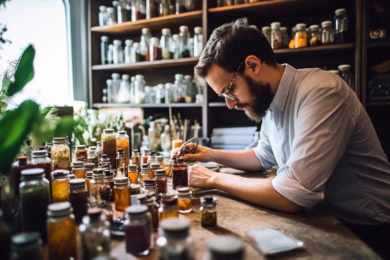 un parfumeur qui teste différentes reformulations de son parfum