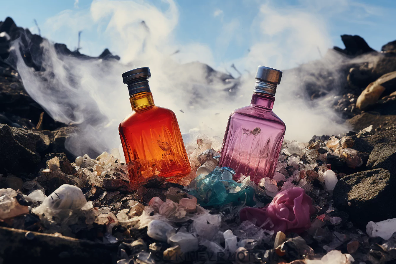 plastic-waste-on-a-landfill-inbetween-a-couple-of-perfume-bottles